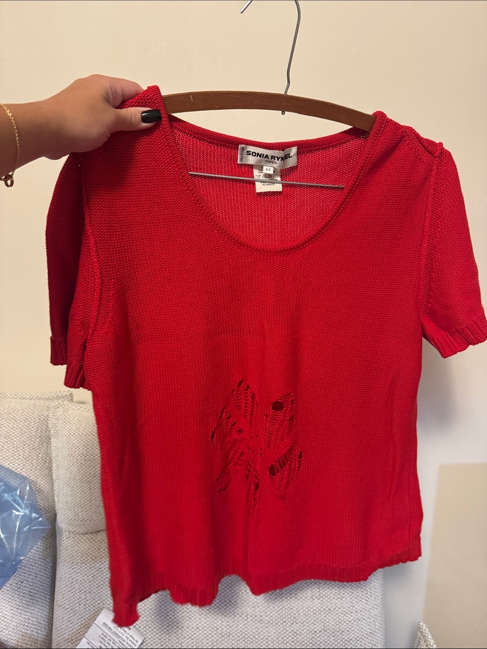 Sonia Rykiel Vibrant Red Short Sleeve Knit Top